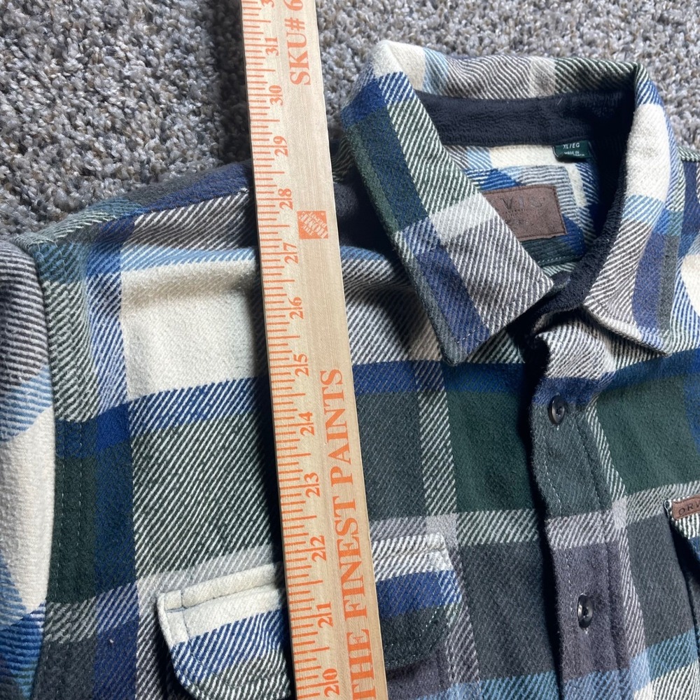 Orvis Men's XL Plaid Flannel Shirt Green Blue Fleece Lined Collar Button Down - Picture 7 of 8